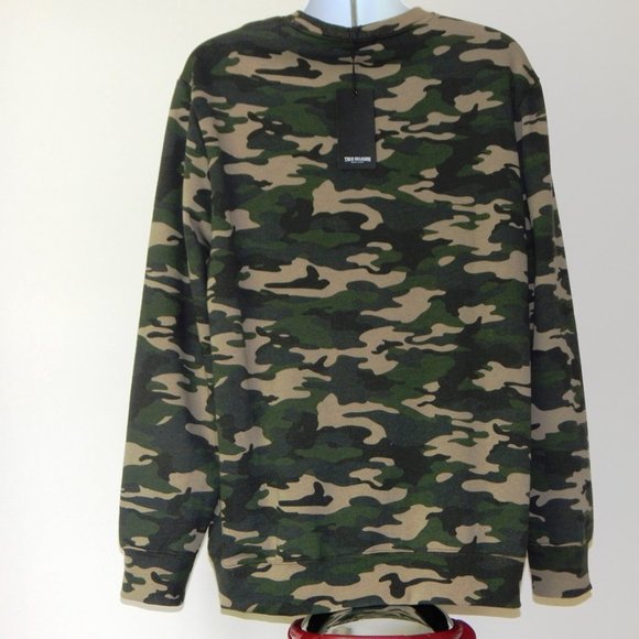 NWT MEN'S TRUE RELIGION BUDDHA Graphic Premium Fleece Sweatshirt Green Camo XXL - Picture 4 of 6